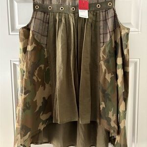 Camouflage Skirt with Plaid Accents